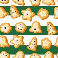 Winter seamless patterns with gingerbread cookies. Awesome holiday vector background. Christmas repeating texture for surface design, wallpapers, fabrics, wrapping paper etc.