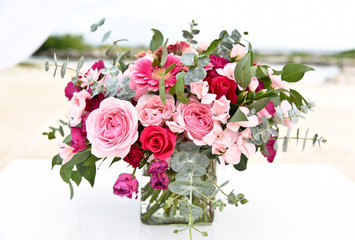 bouquet of roses on beach