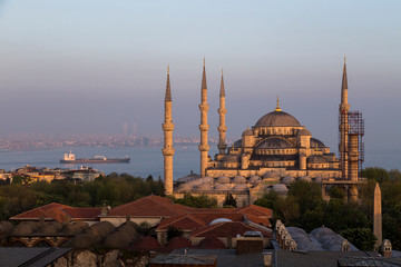 The stunning Blu Mosque in Istanbul at sunset