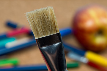 detail of brush bristles with pen tip maker at background.