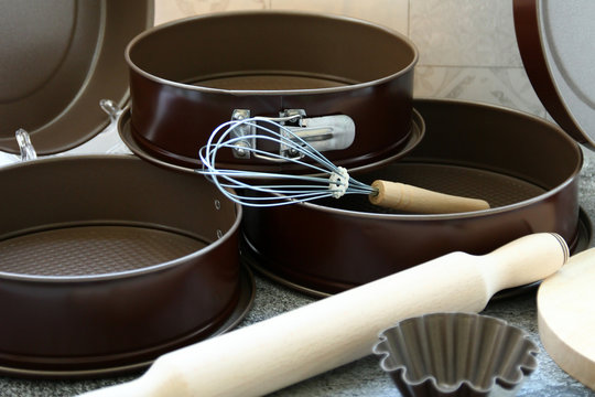 Bakery Utensils. Baking Kit. Kitchen Tools Pile