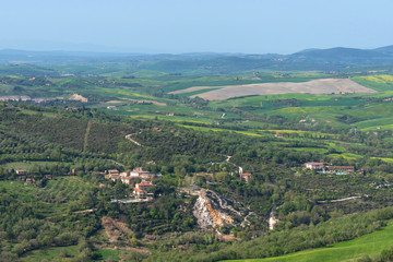 Obraz premium Amazing aerial view of Bagno Vignoni from Fortress of Tentennano, Tuscany, Italy