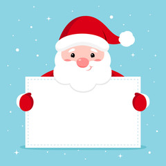 vector xmas illustration of funny santa holding blank paper with copyspace for text.