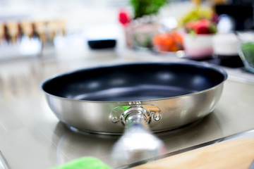 Pan on a modern cooker. Selective focus