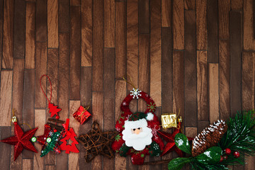 Santa Claus figurine christmas decoration over wooden background