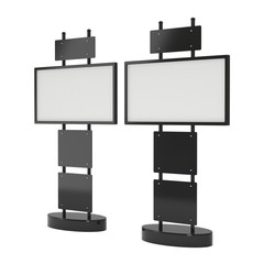 Obraz premium LCD Screen Stand. Blank Trade Show Booth. 3d render of lcd screen isolated on white background. High Resolution. Ad template for your expo design.
