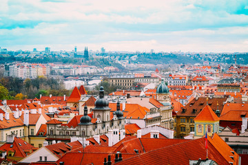 Czech republic, Prague city panorama. City Prague panoramic view, cityscape, gothic medieval architecture.