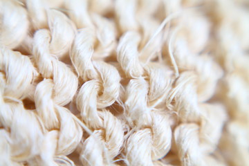 Textile flax cloth texture close up. Selected focus. 