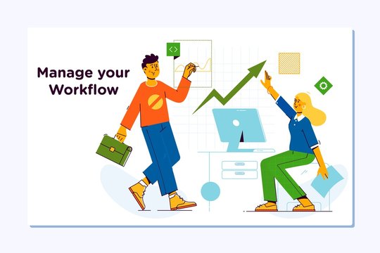 Business workflow management.Company, teamwork, collaboration. Modern flat vector illustration concept