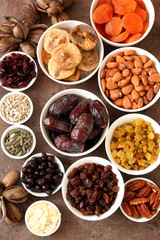 Mix of dried fruits and nuts - symbols of judaic holiday Tu Bishvat
