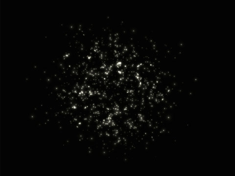 A cluster of glowing lights of different sizes. Starlight. The city lights at night. On black background. Vector
