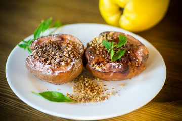 sweet ripe quince baked with walnuts and honey