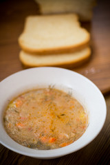 lean soup with vegetables and groats in a plate