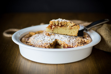 sweet cake with jam in ceramic form