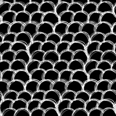 Swamless pattern of irregular grungy round scribbles. Tangled hand drawn circles.