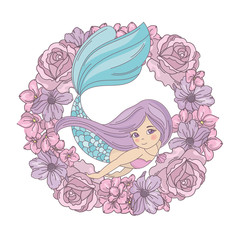 FLOWER MERMAID Floral Wreath Vector Illustration for Print, Decoration, Wedding and Holiday