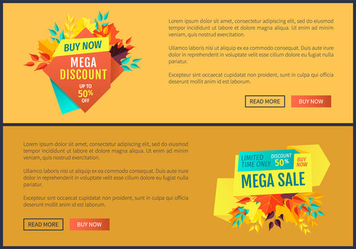 Mega Discount Buy Now Set Vector Illustration