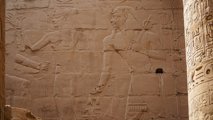 Karnak Temple in Luxor, Egypt. The Karnak Temple Complex, commonly known as Karnak, comprises a...