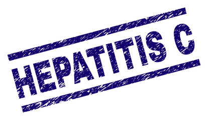 HEPATITIS C seal print with scratced style. Blue vector rubber print of HEPATITIS C caption with grunge texture. Text caption is placed between parallel lines.