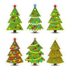 Collection of Christmas trees, modern design. Can be used for printed materials - leaflets, posters, business cards, greeting card, invitation, banner, web design.