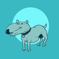 guard dog cartoon, a funny blue guard dog smiling, isolated on blue background, vector illustration.
