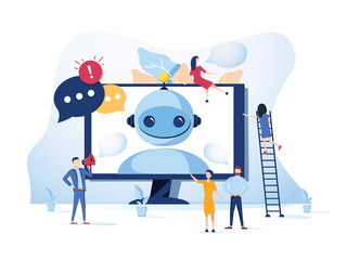 Concept Chatbot and future marketing concept, support for web page, social media. Vector illustration chatting with bot