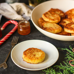 pancakes, chocolate, cheese cakes, cream, coffee . food background. copy space