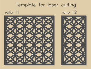 Template for laser cutting. Stencil for panels of wood, metal. Abstract geometric background for cut. Decorative cards. Vector illustration. Ratio 1:1, 1:2.