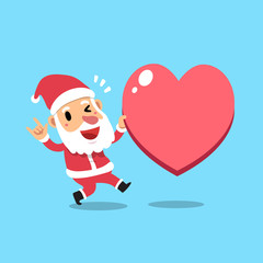 Vector cartoon christmas santa claus with big heart sign