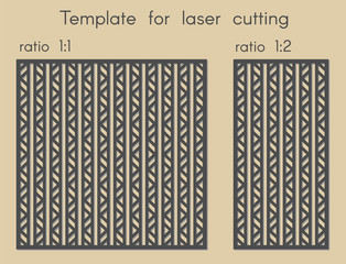 Template for laser cutting. Stencil for panels of wood, metal. Abstract geometric background for cut. Decorative cards. Ratio 1:1, 1:2. Vector illustration.