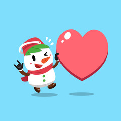 Vector cartoon christmas snowman with big heart sign