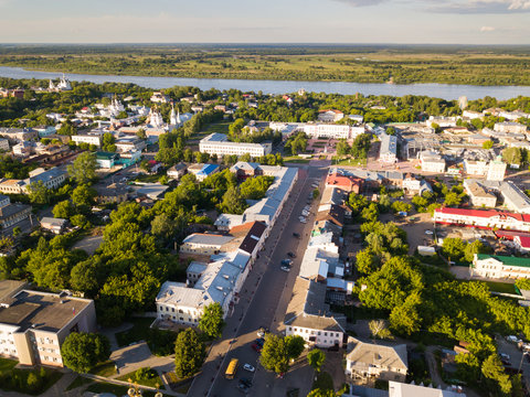 Panoramic aerial view of center of  Murom city with water tower
