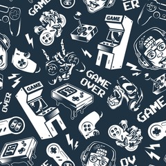Vintage monochrome video game seamless pattern © DGIM studio