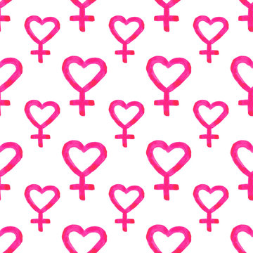 Pink Feminist Sign Pattern Woman Symbol Background