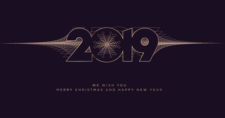 Merry Christmas and Happy New Year 2019 business greeting card. Modern vector illustration concept for background, party invitation card, website banner, social media banner, marketing material.