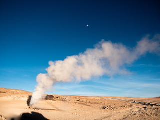 small natural geysir in the morning in Bolivia