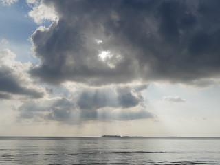 Beautiful Cumulus clouds over the ocean in Maldives