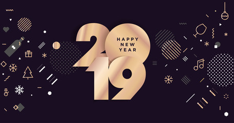 Happy New Year 2019. Modern vector illustration concept for background, greeting card, website and mobile website banner, party invitation card, social media banner, marketing material.