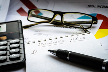 Showing business plan and financial report. Accounting