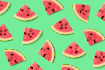 Colorful fruit pattern of watermelon slices - obrazy, fototapety, plakaty