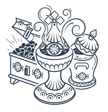 black line art censer and religious objects clip art preview