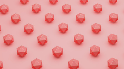 Abstract 3d rendering of pink low poly sphere shapes. Futuristic background