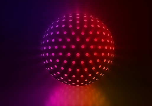 Glowing sphere, ultraviolet neon light, multicolor disco ball, balloon, abstract background, laser show