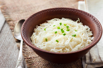 Sauerkraut in rustic bowl