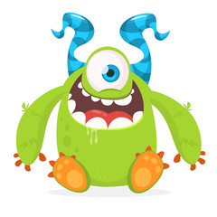Vector cute caroon alien with one eye. Halloween monster character