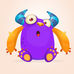 Surprised funny purple monster character. Illustration. Clipar