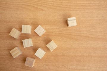 Wooden cube on wood table,Private business,self-employed.
