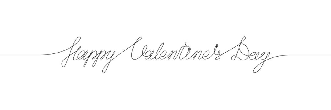 HAPPY VALENTIN'S DAY handwritten inscription. One line drawing of phrase