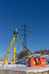 Topographic surveying equipment on a tripod