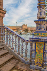 Obraz premium Sevilla, Spain - October, 2018: Spanish Square Plaza de Espana in Sevilla in a beautiful autumn day